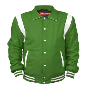 Good Work parches bordados Unisex Sport Varsity Jacket/chaqueta Varsity con cuello de cuero real blanco y lana gris oscuro para hombre - Product Image 1