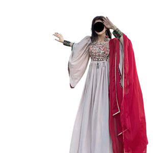 Vestido de diseñador para niñas afganas, seda, algodón, bordado hecho a mano, tela de gasa con cuentas, ropa tradicional cultural única, elegante - Product Image 4