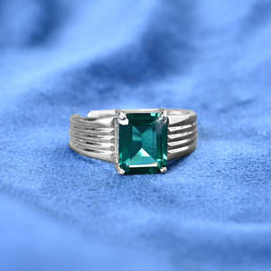 NOVAMART Fine Buy Premium 925 Pure Sterling <b>Silver</b> <b>Rings</b> for <b>Men</b> Rhodium Plated Emerald Cut Geometric Pattern Featuring Zircon P - Product Image 3