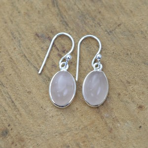 925 Sterling Silver Bohemian Style <b>Earrings</b> Fashionable Peace Pattern <b>Rose</b> <b>Quartz</b> Gemstone Natural Stone Bezel Anniversary - Product Image 2