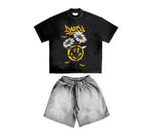 Ensembles de t-shirts et shorts délavés à l'acide de haute qualité Vêtements en lin surdimensionnés personnalisés T-shirts graphiques pour hommes - Product Image 6