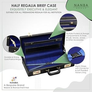 NANBA GROUP Étui rigide pour demi-tablier de franc-maçon en similicuir noir, avec emblème G en argent et compas carré, doré - Product Image 5