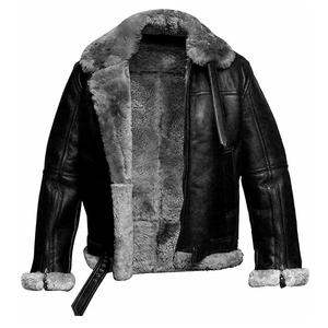 Heavyweight Comfortable Material Unique Style <b>Shearling</b> Leather <b>Jacket</b> Waterproof Custom Logo Regular Size Leather <b>Jacket</b> - Product Image 3