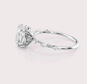 IGI Certified Oval Cut Lab Grown Diamond Engagement Ring with Bezel Accent Diamond Band in <b>Solid</b> 925 Sterling <b>Silver</b> - Product Image 3
