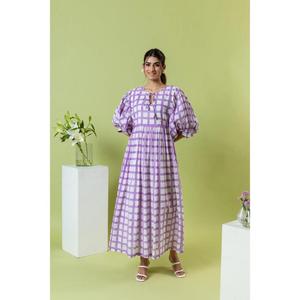 เดรสแม็กซี่ผ้าฝ้ายลายตารางสำหรับผู้หญิงเดรสลำลองสำหรับฤดูร้อน - Product Image 1