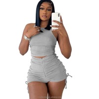 Ensemble décontracté deux pièces plissé pour femme : mini-robe respirante printemps-été, gilet et short
