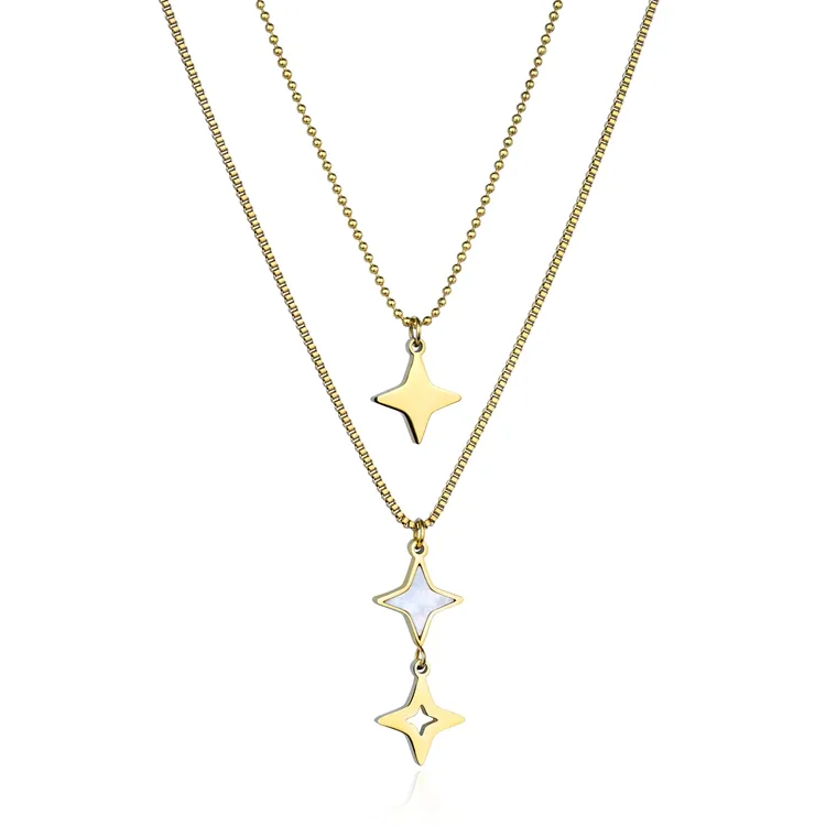 Gold Filled Stainless Steel Layer Necklaces Mother Of Pearl Necklace Pendant North Star Necklace For Women