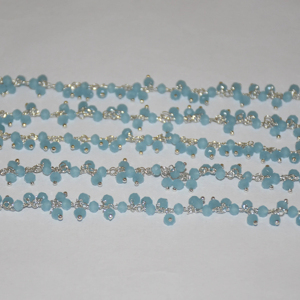 Chaîne chapelet en perles de verre plaqué argent calcédoine Aqua, chaîne de fabrication de collier de bracelet, chaîne de perles à facettes de 3mm - Product Image 1
