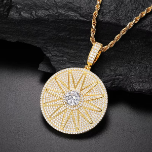Iced Out Round Cut VVS Moissanite Diamond Pendant Hip-Hop Sunflower Style Pendant Regalo de boda para hombres Plata de Ley 925 - Product Image 1