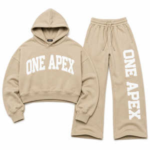 Ensemble de survêtement ONEAPEX Premium : Hoodie court oversize et pantalon de jogging large en coton épais, style streetwear, beige - Product Image 3