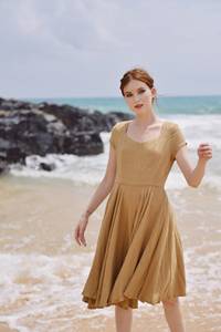 Vestido largo informal de la mejor calidad para mujer, tela de algodón sólido bohemio, cómodo, suelto, estilo Primavera/Verano, botón Natural para - Product Image 5