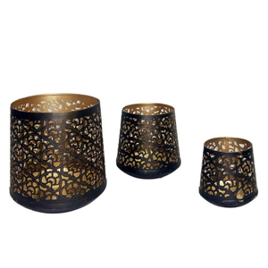 Ensemble de 3 bougeoirs votifs en métal noir et or faits à la main, style marocain, découpés, décoratifs, en fer, pour table - Product Image 2