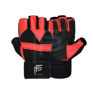Black & Red <b>Fingerless</b> Fitness Workout <b>Gloves</b> for Weight Lifting Gym Equipment Manufactured in Pakistan for Sports - Product Image 1