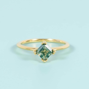 Princess <b>Moss</b> <b>Agate</b> Engagement <b>Ring</b> With Square Cut Green Stone Crafted From 925 Solid Sterling Silver Pretty New Design <b>Ring</b> - Product Image 2