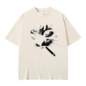 เสื้อยืดลายแมวสูบบุหรี่ตลกๆ สำหรับผู้ชายและผู้หญิง เสื้อยืดลำลองผ้าฝ้ายสไตล์วินเทจ เสื้อยืดโอเวอร์ไซส์สำหรับผู้ชาย ของขวัญสำหรับคนรักแมว - Product Image 5