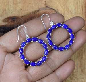 Handmade Gold Plated Lapis Lazuli 925 Sterling Silver Cute Hook Earrings Natural Gemstone Jewelry Elegant Women Party Gifts - Product Image 3