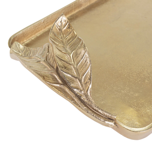 Juego de bandeja de servicio seguro de metal personalizado con mango de diseño de hoja elegante plato de bandeja de servicio dorado de metal natural - Product Image 4