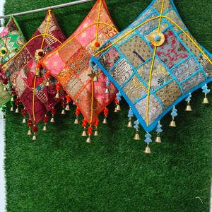 Fundas de Cojín Bordadas de Algodón, Estilo Patchwork, para Sofá, Puff, Decoración para Bodas, Recepciones, Decoración para la Noche de Sangeet - Product Image 1