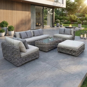 Grey <b>rattan</b> outdoor set chunky woven <b>sofa</b> set 5 piece patio lounge set grey wicker sectional <b>sofa</b> outdoor ottoman glass coffee t - Product Image 3