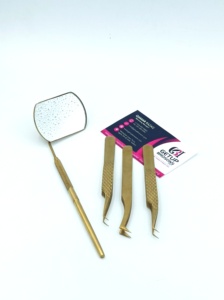GETUP BROSONS IMPEX Pince à épiler professionnelle en acier inoxydable pour extensions de cils volume russe, nouvelle, 45 degrés, avec poignée diamantée dorée pour plasma - Product Image 4