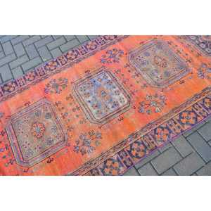 Turkish Rug, <b>Runner</b> 3.8x11.2 ft Vintage Rug, <b>Red</b> Blue Persian Wool Rug - Product Image 5