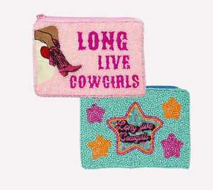 Lovely Long Live Cowgirls Beaded Seed Monedero Bolsa de maquillaje de lona Bolsa con cierre de cremallera Mini patrón bordado - Product Image 3