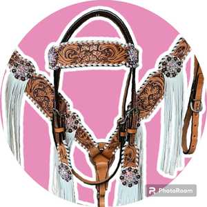 ชุดหนังม้าคาดศรีษะและปกหน้าอกทำจากหนังม้าเครื่องมือดอกไม้คุณภาพระดับพรีเมี่ยม - Product Image 4