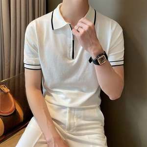 Polo con media cremallera de poliéster para hombre con cuello formal informal de diseño tejido de seda de hielo personalizado - Product Image 1