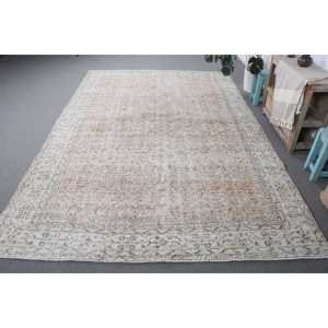 พรมวินเทจตุรกี ขนาด 6.8x10 ฟุต สีเทา ลายตารางใหญ่ ทำจากขนสัตว์ - Product Image 1