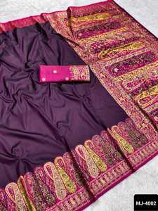 Sari en soie pashmina tendance indien pour mariage et festivals indiens, avec chemisier contrasté, tissu doux pour femmes - Product Image 6