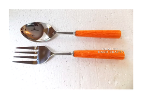 Ensemble de 2 cuillères à salade en bois de nacre, artisanat vintage écologique de haute qualité, pour la maison, style indien - Product Image 2