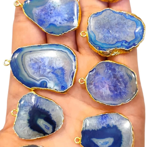 Colgante de piedra curativa de ágata de cristal Natural colorido piedra áspera conector chapado en oro pulsera DIY collar accesorio de joyería, - Product Image 5