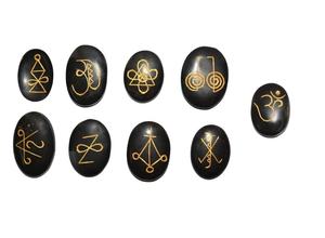 Alta calidad Karuna forma de ágata negra piedra ovalada 9 piezas Karuna conjunto Cristal de curación natural Reiki piedra preciosa Karuna Set al por mayor - Product Image 2