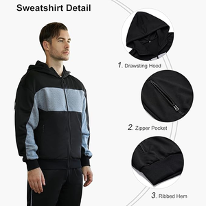 Fitness Training Hooded Neck Top Set Vêtements de sport pour hommes Full Zip Warm Survêtement Ensemble de sport Casual Sweat Suit Jogger Sets - Product Image 4