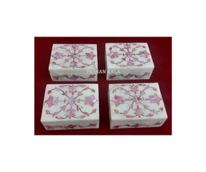 Marbre blanc de qualité supérieure avec incrustation de nacre rose Coffrets cadeaux de bijoux de forme rectangulaire pour cadeau de mariage - Product Image 1