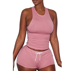 Ensemble haut de sport sans manches et short pour femmes, logo personnalisé imprimé, vêtements de sport actifs, tenue de sport d'été en deux pièces pour la course à pied - Product Image 4