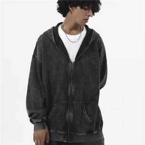 Sudadera con capucha y cremallera de gran tamaño para mujer lavada con ácido pesado de algodón con estampado de dibujos animados y logotipo personalizado - Product Image 1