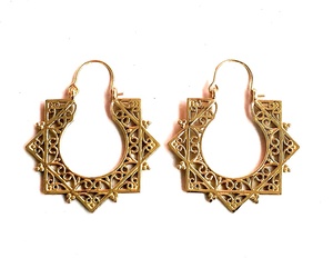 2021 ZONA DE PLATA Colección de pendientes de latón Pendiente de aro hexagonal Pendiente de aro tribal de latón - Product Image 2