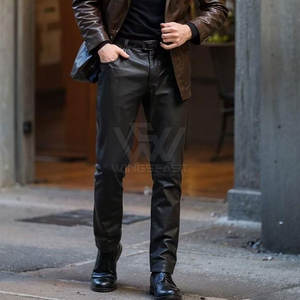 Vêtements décontractés de haute qualité en cuir délavé pantalons pour hommes couleur unie pantalons en cuir Streetwear les plus vendus - Product Image 4