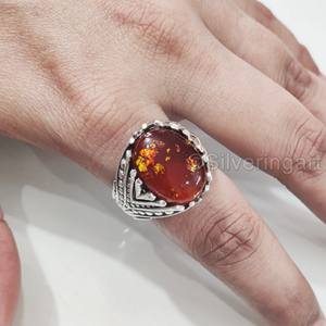 Grossiste Bague pour hommes Bague en ambre naturel de la Baltique avec pierre de naissance Toutes les tailles Bijoux de Noël arabes Bague en argent sterling 925 - Product Image 3
