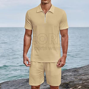 Conjunto de pantalones cortos de 2 piezas para hombre de alta calidad, prendas de vestir exteriores de verano, camisetas transpirables con media cremallera, pantalones cortos informales - Product Image 3