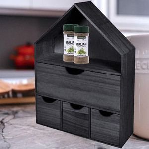 JGWOOD DESIGNS Organisateur d'épices mural en bois en forme de maison, support de rangement anti-poussière à trois niveaux - Product Image 3