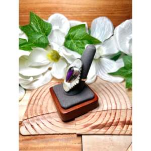 Bague ajustable Navajo taille unique plaquée or rose, Sugilite et argent sterling avec sertissage clos, idée cadeau élégante et tendance - Product Image 3