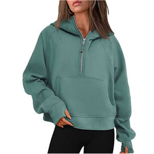 210Gsm 60% coton 40% polyester polaire coton pull demi fermeture éclair sweats à capuche unis sweat femme - Product Image 2