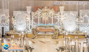 Conjunto de escenario de boda de estilo abierto Pilar tallado dorado para Fiji Tema de oro blanco Decoraciones DE BODA indias de bajo presupuesto - Product Image 2