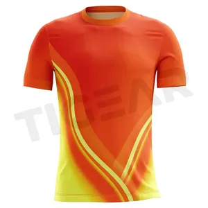 定制足球运动衫，带肋领足球运动衫橙色和黄色足球衬衫设计自己制作足球衬衫