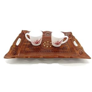 Plateau de service en bois fait main avec finition antique Poignées robustes et faciles à tenir Prix bas pour charme vintage - Product Image 3
