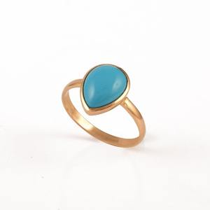 Bagues fines en gros, bague en or jaune 14 carats, cabochon de turquoise naturelle en forme de poire, Sleeping Beauty, certifiée IGI, directement de l'usine américaine - Product Image 4