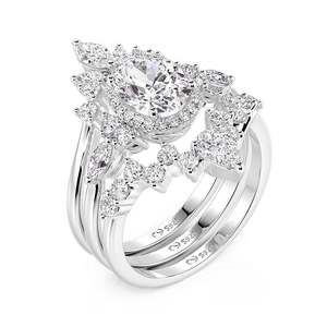 Anillo de compromiso Jeulia Olivetta vintage con corte ovalado de moissanita y halo, juego de 3 piezas - Product Image 3