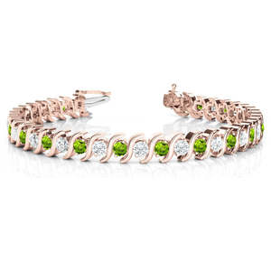 Pulsera de Oro Rosa de 14k con Eslabones Tipo S, Peridoto y Diamante (4.00ct), Joyería Elegante - Product Image 3